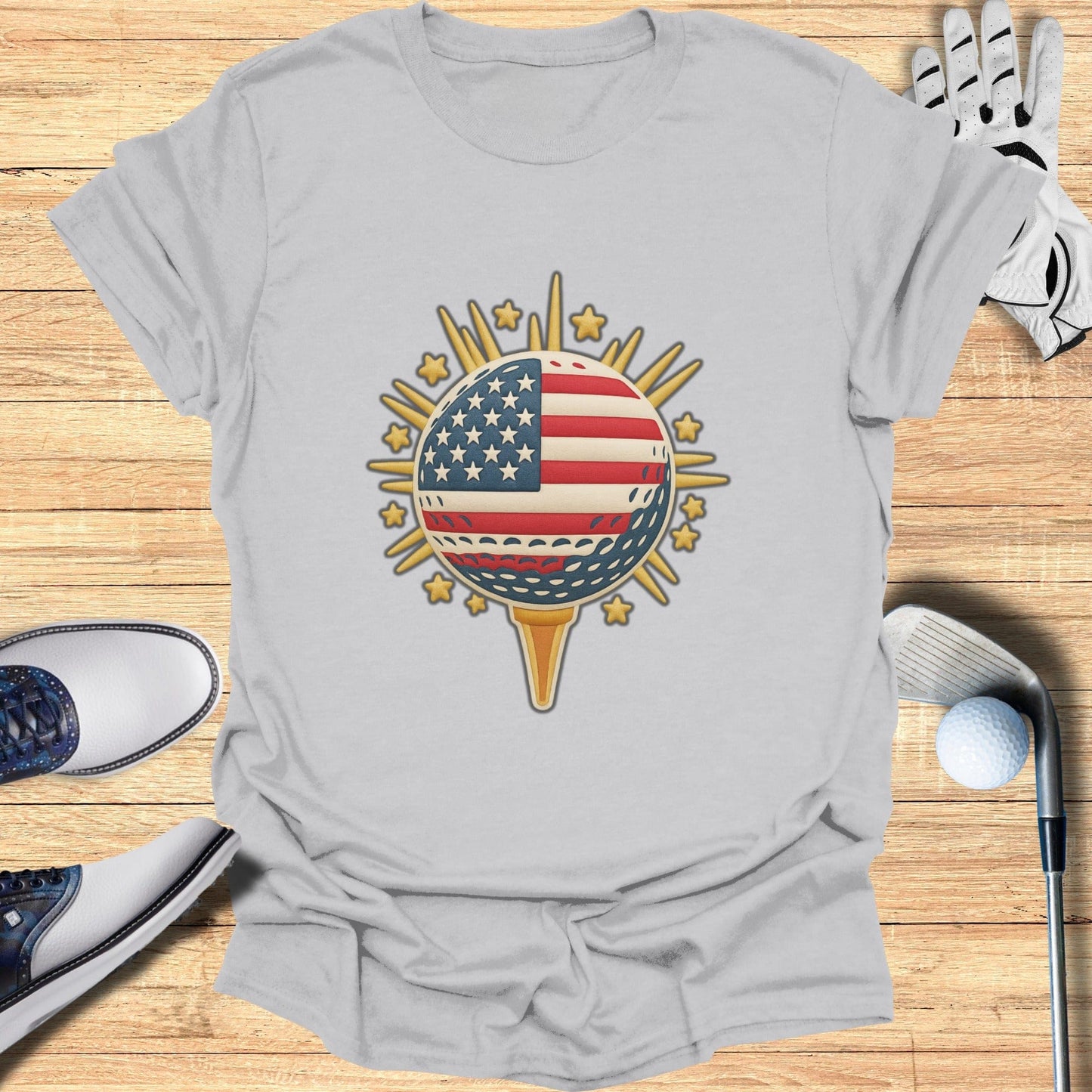 American Flag Golf Ball and Tee T-Shirt
