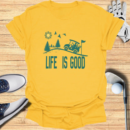 Life is Good Golf Themed Yellow T-Shirt