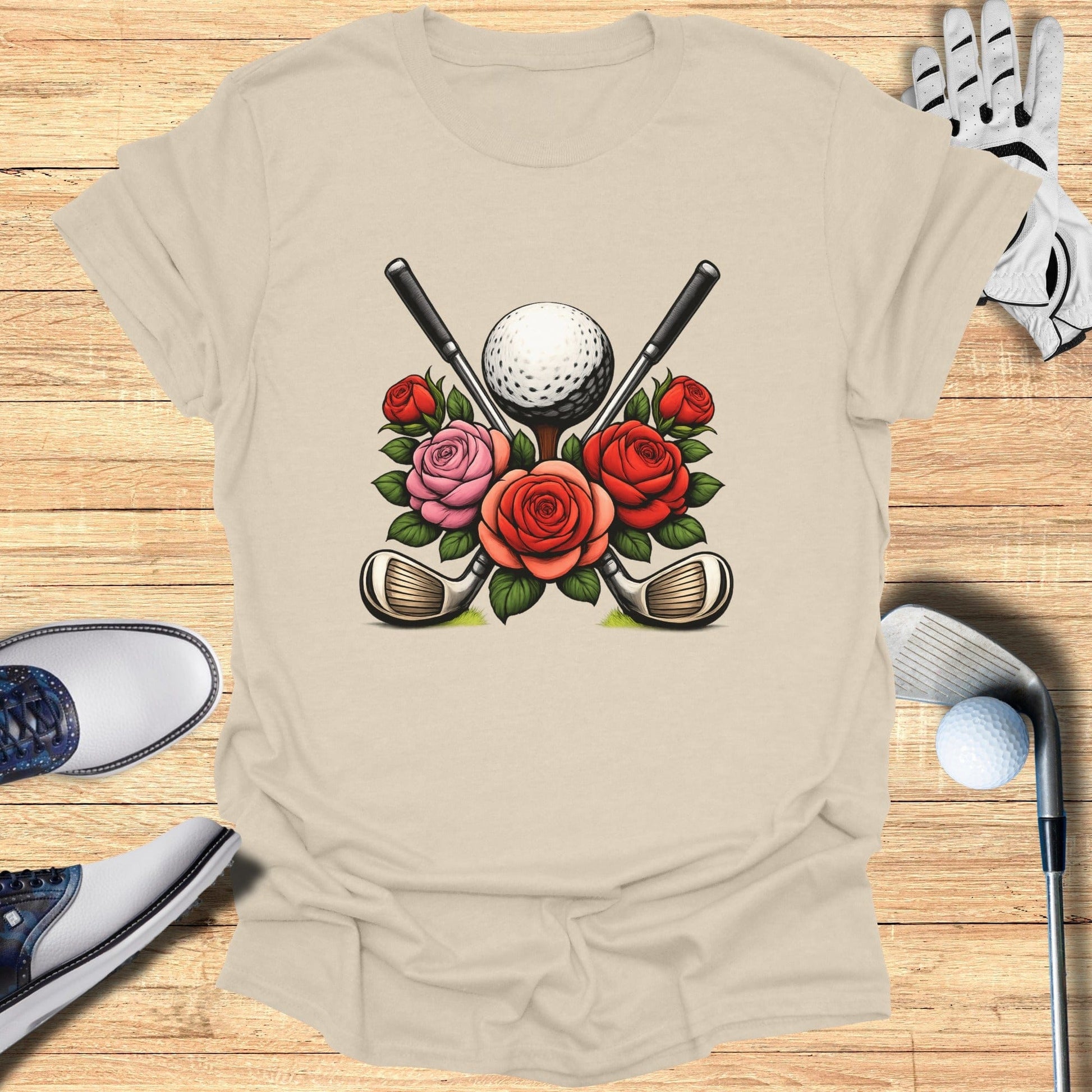Floral Golf Club and Ball Graphic T-Shirt