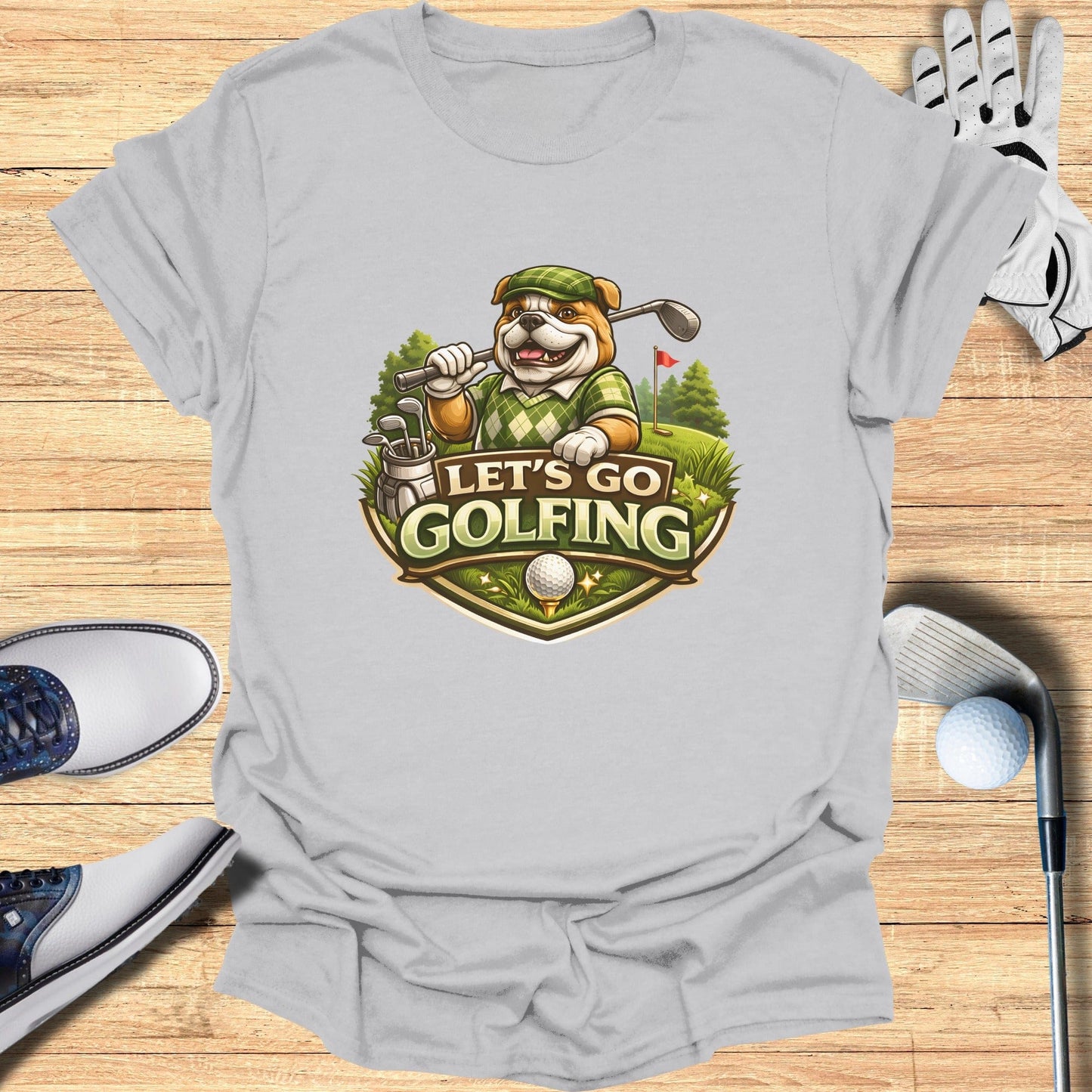 Let's Go Golfing Bulldog Graphic T-Shirt