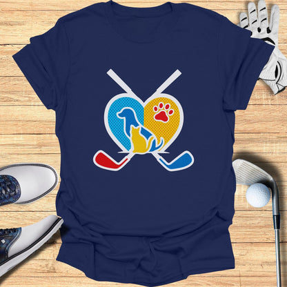 Heart Shaped Hockey and Pet Themed T-Shirt