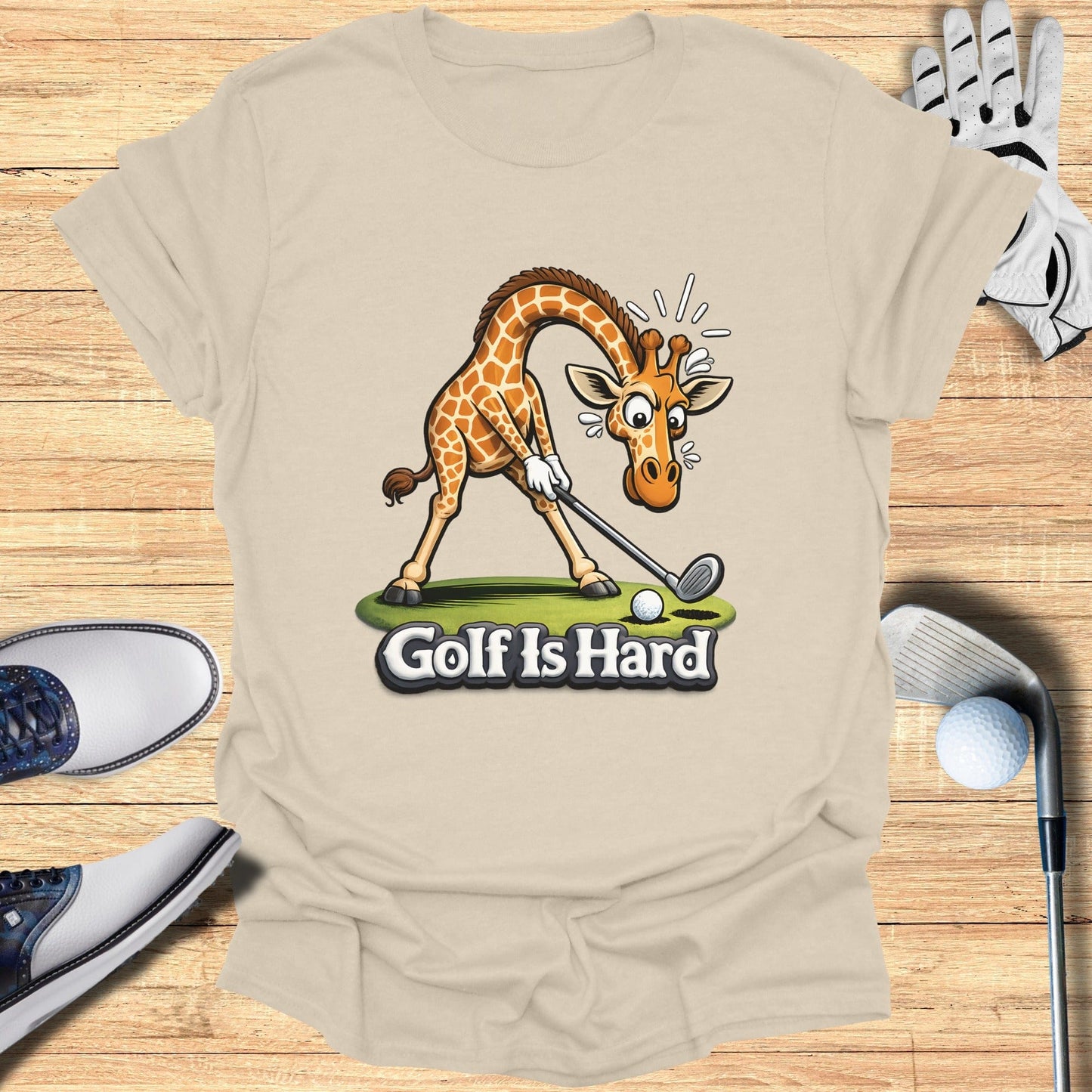 Golf Is Hard Funny Giraffe Graphic T-Shirt Golf Apparel