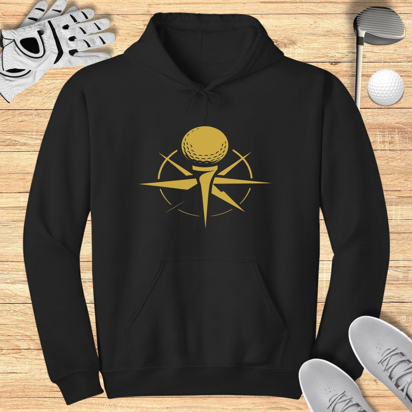 Stylish Black Hoodie with Golf Ball Graphic Design