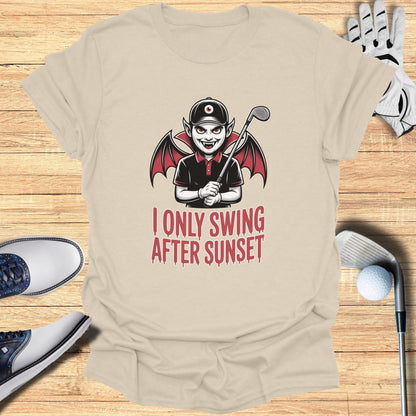 Swing After Sunset T-Shirt - Funny Golf Tee by Swing Epic