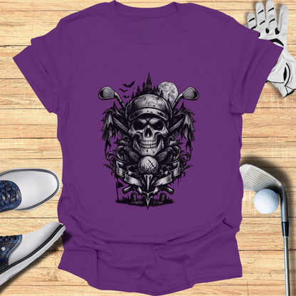 Gothic Skull and Golf Clubs Design T-shirt