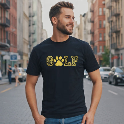 Casual Tee with GOLF and Paw Print Design