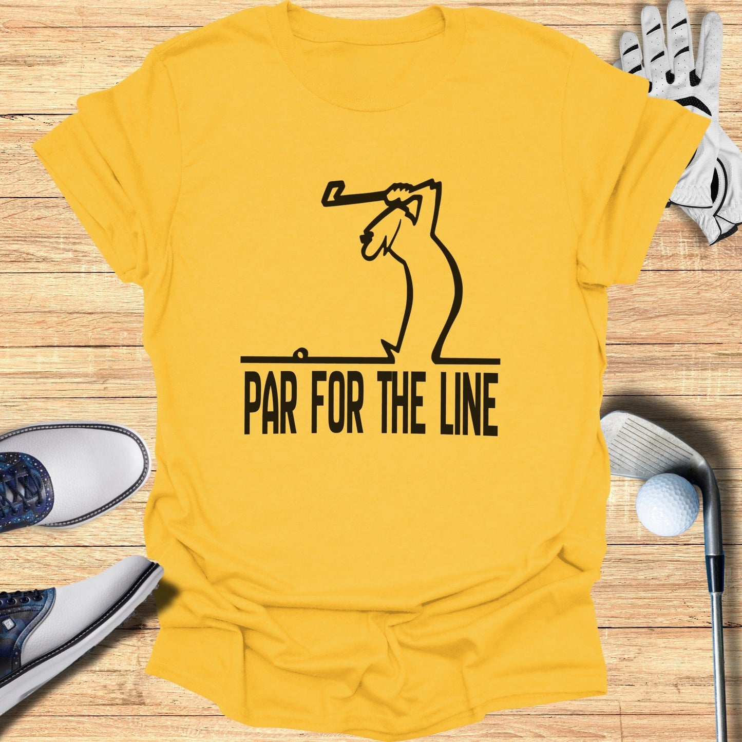 Par For The Line Golfer Graphic Yellow Tee Shirt