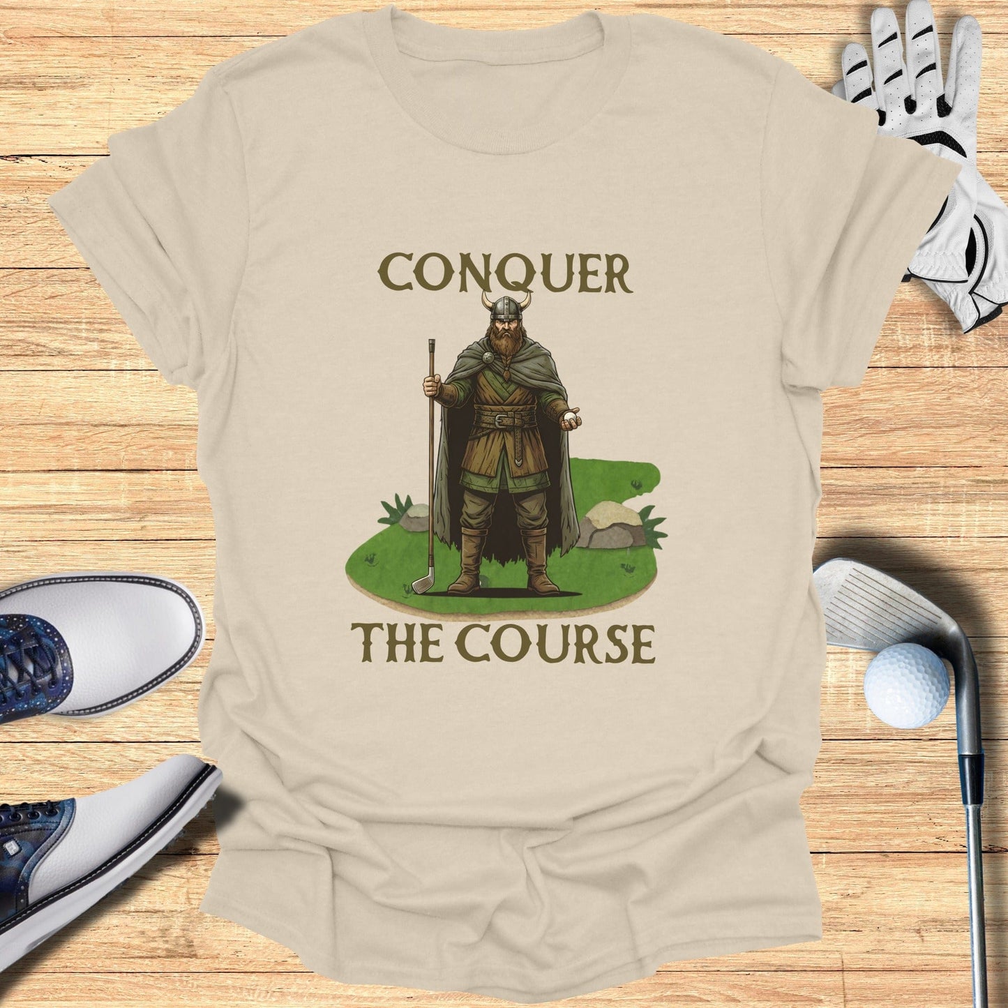 Conquer the Course Viking Golfer Illustration Shirt
