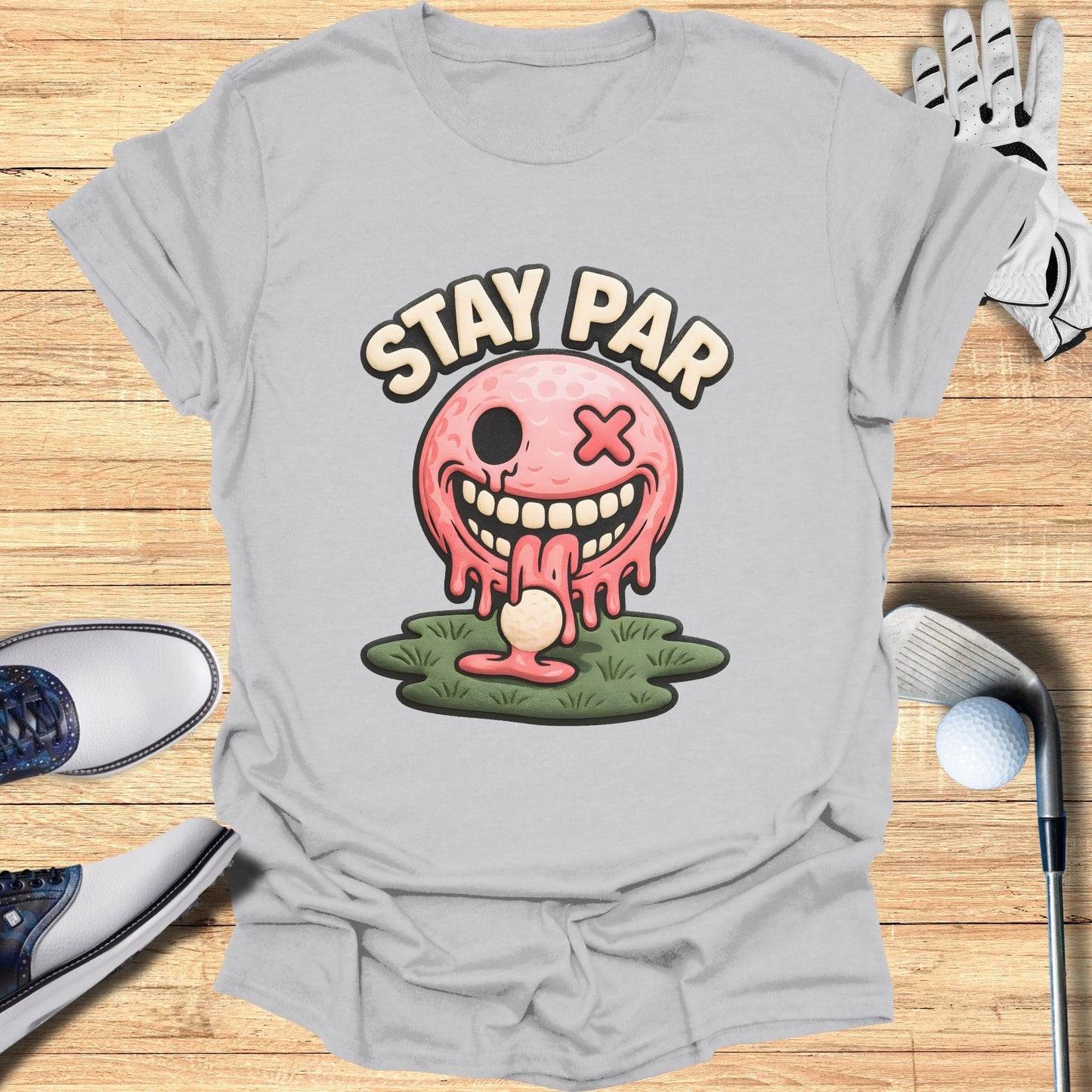 Stay Par Smiley Melting Golfball Graphic T-Shirt