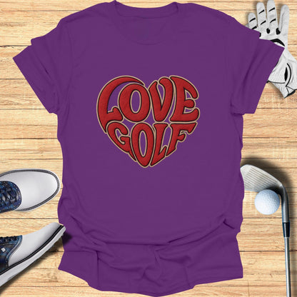 Love Golf Heart Graphic Tee Perfect for Enthusiasts