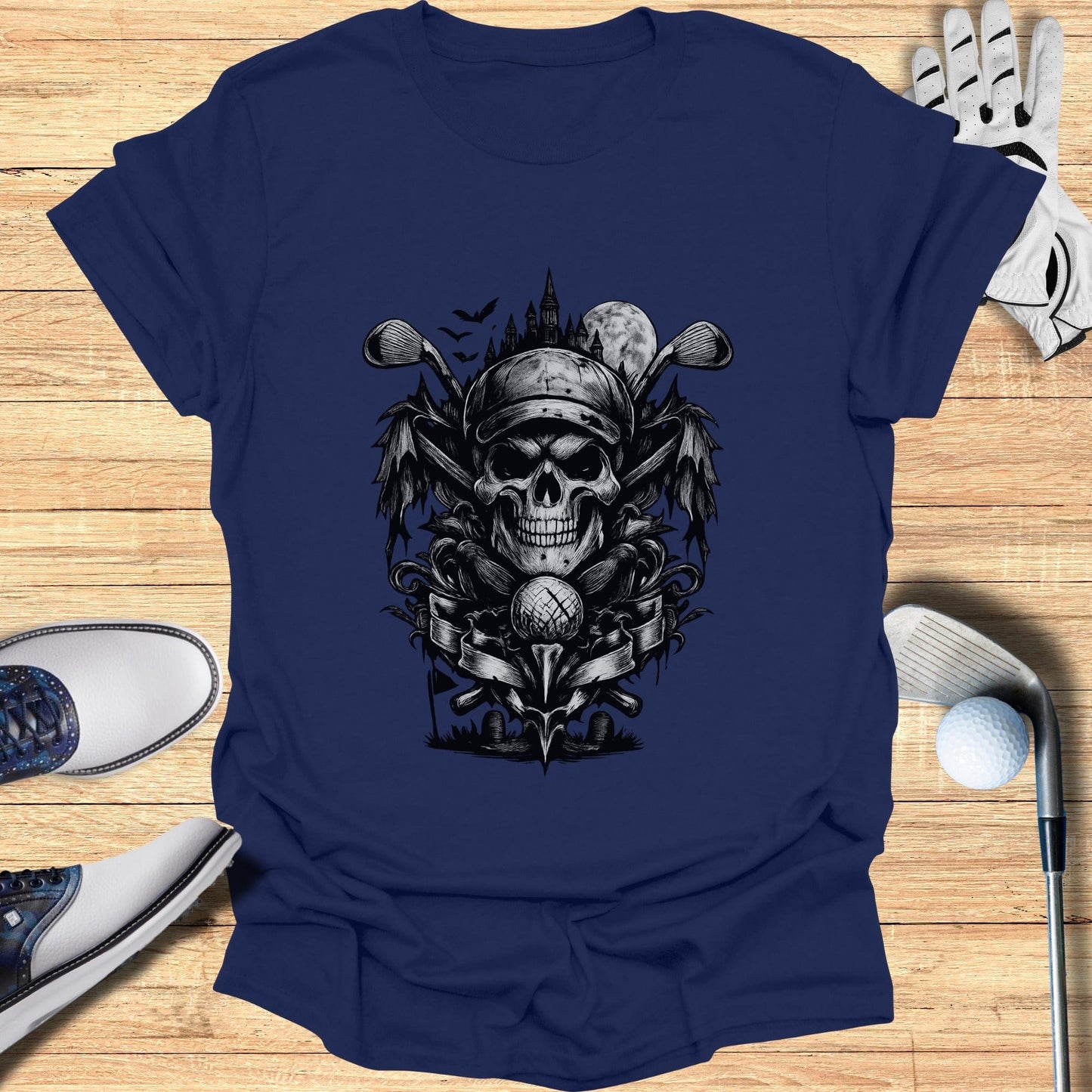 Skull and Golf Clubs Emblem Graphic T-shirt