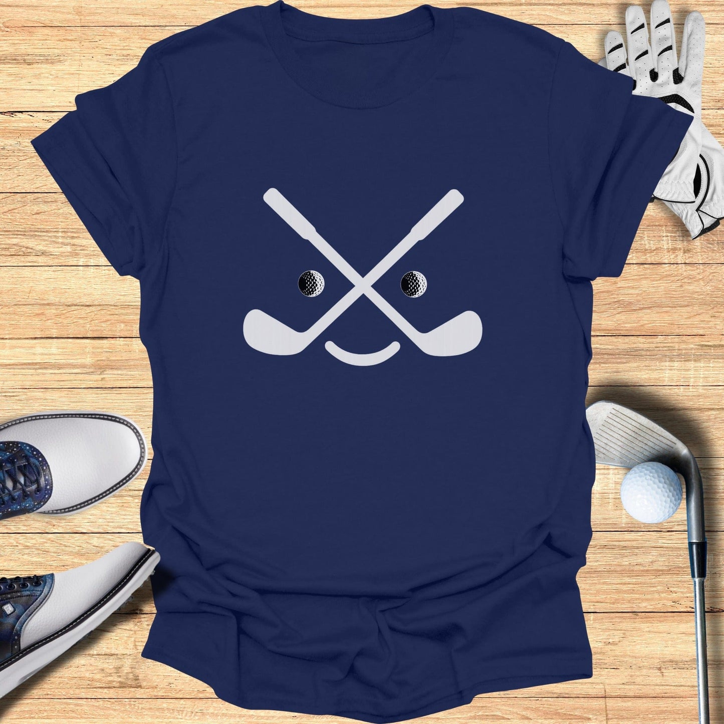 Crossed Golf Clubs Smile Face Design T-shirt product