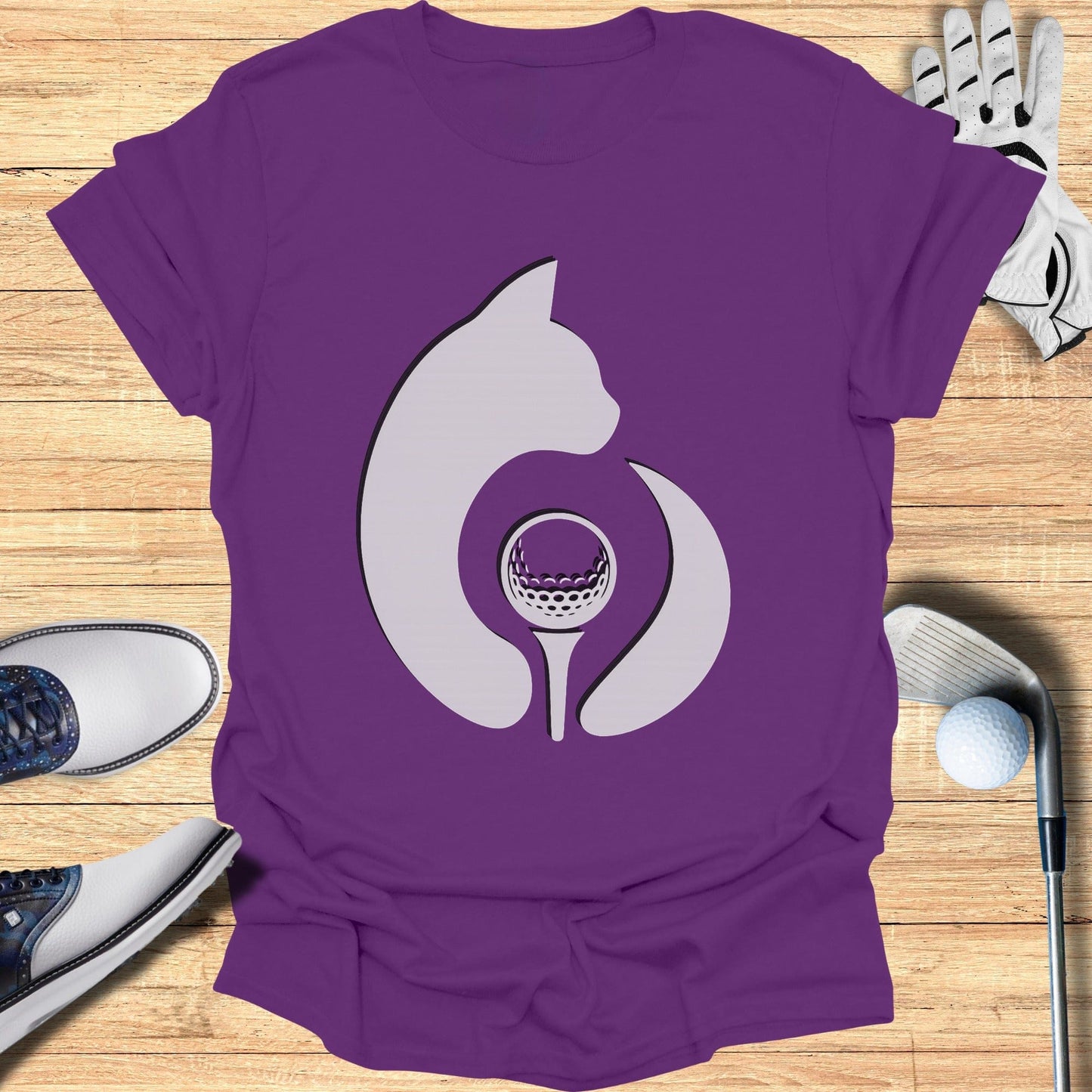 Cat and Golf Themed Purple T-Shirt
