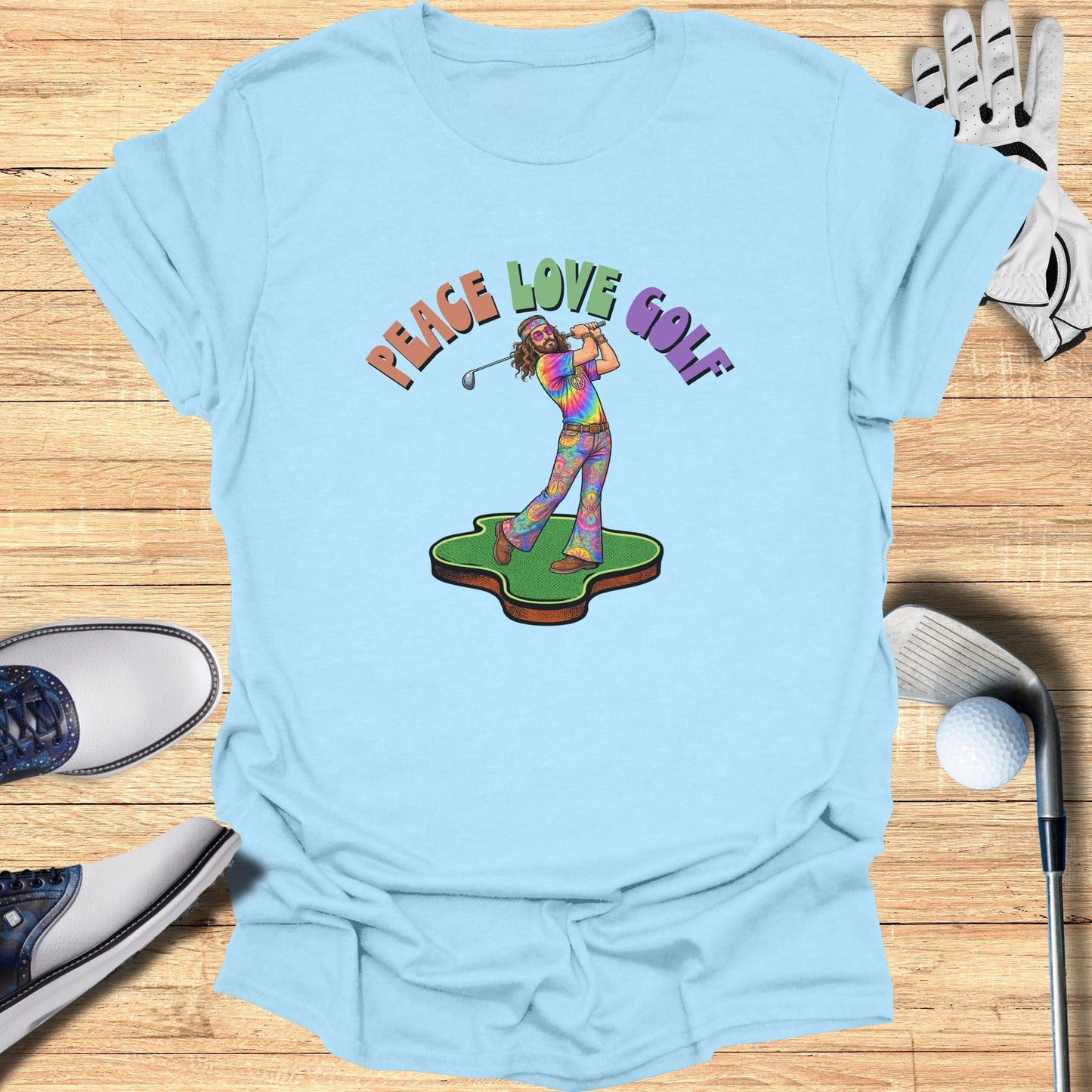 Peace Love Golf Graphic Tee for Retro Golf Lovers