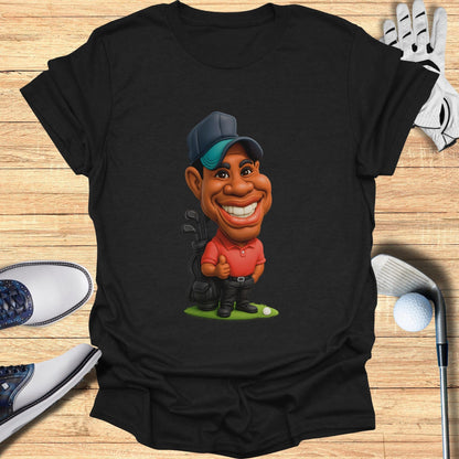 Cartoon Golfer Graphic Black T-Shirt for Golf Fans