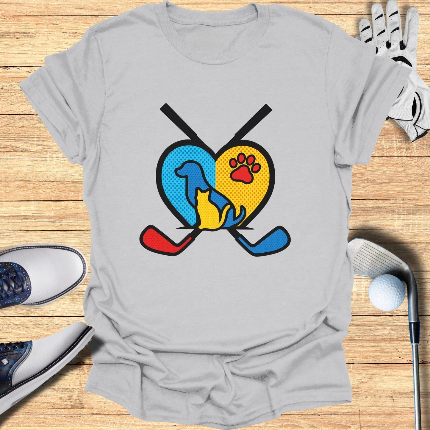 Heart Shaped Dog and Cat Print Golf Shirt