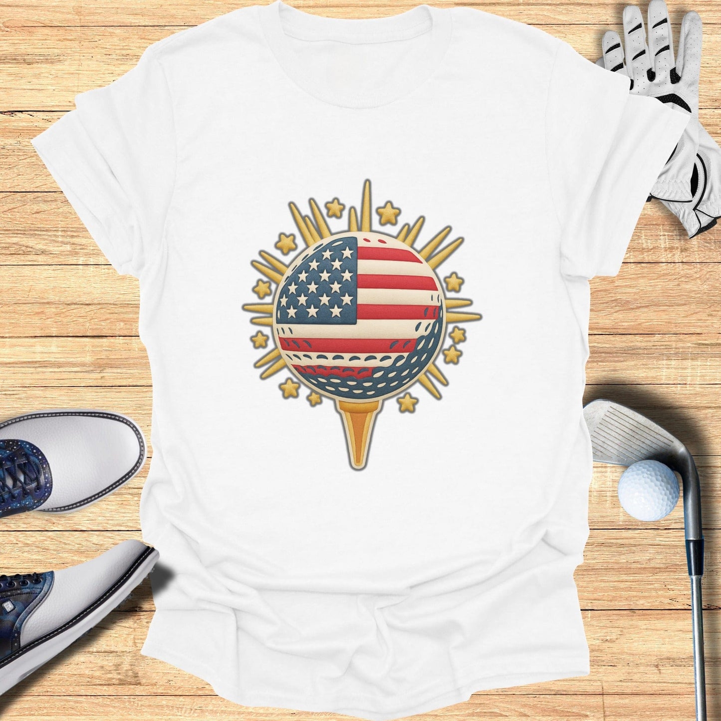 American Flag Golf Ball and Tee Graphic T-Shirt