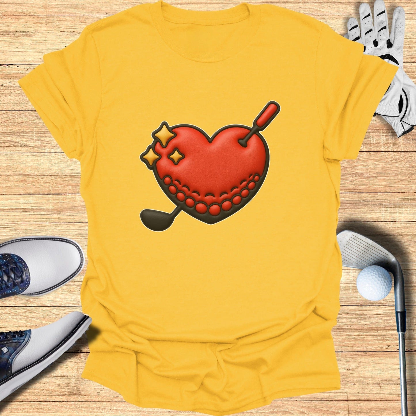 Heart Design T-Shirt with Golf Theme Print