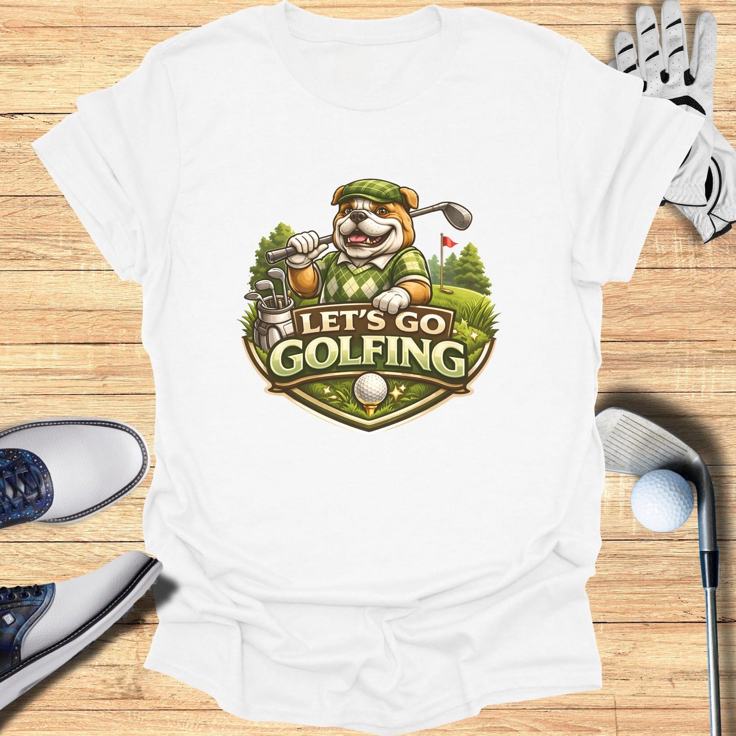 Let's Go Golfing Bulldog Graphic T-Shirt