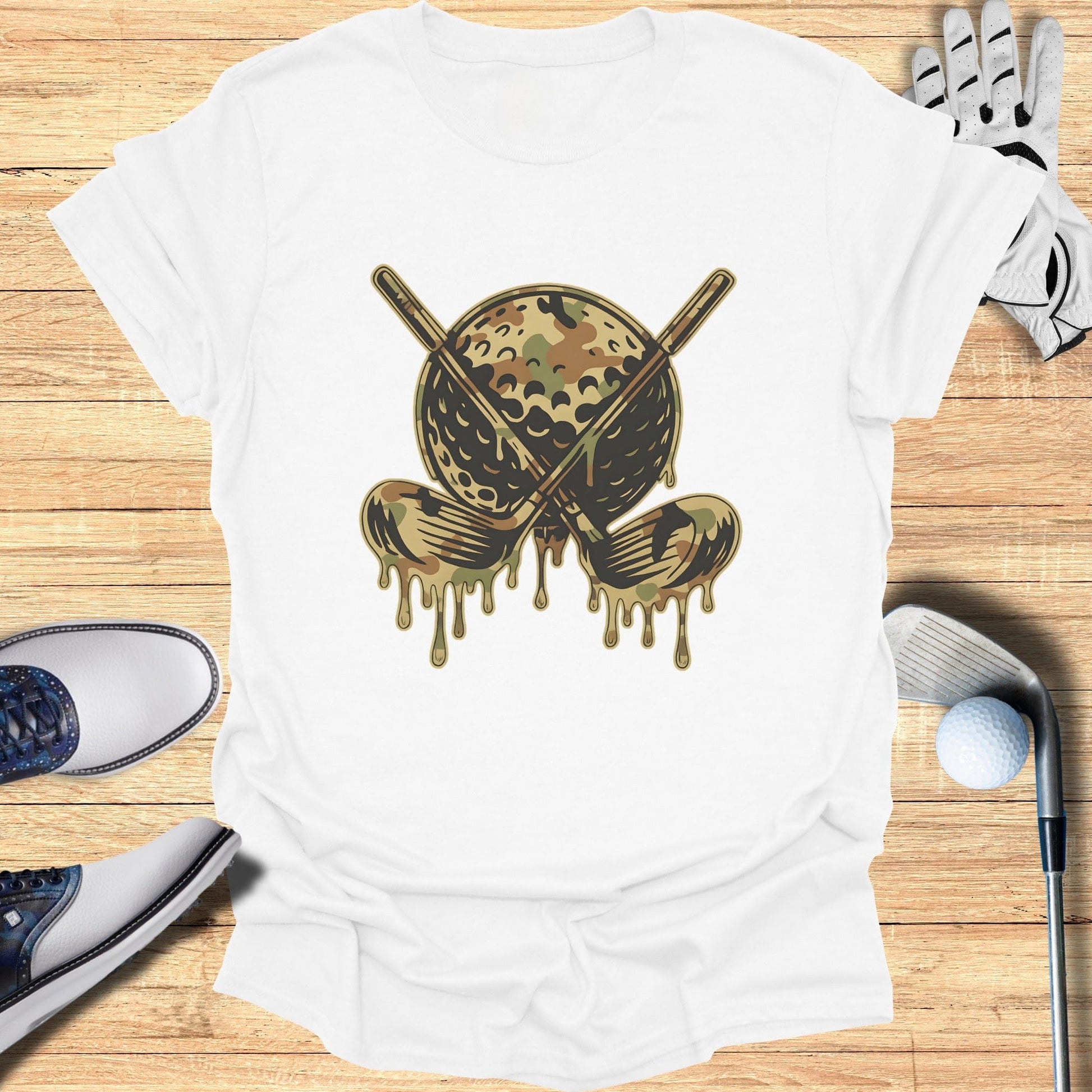 Camouflage Melting Golf Ball and Clubs Design Shirt