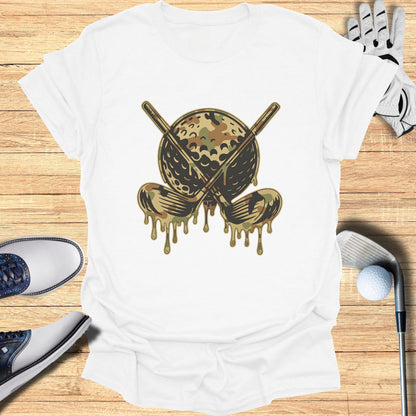 Camouflage Melting Golf Ball and Clubs Design Shirt