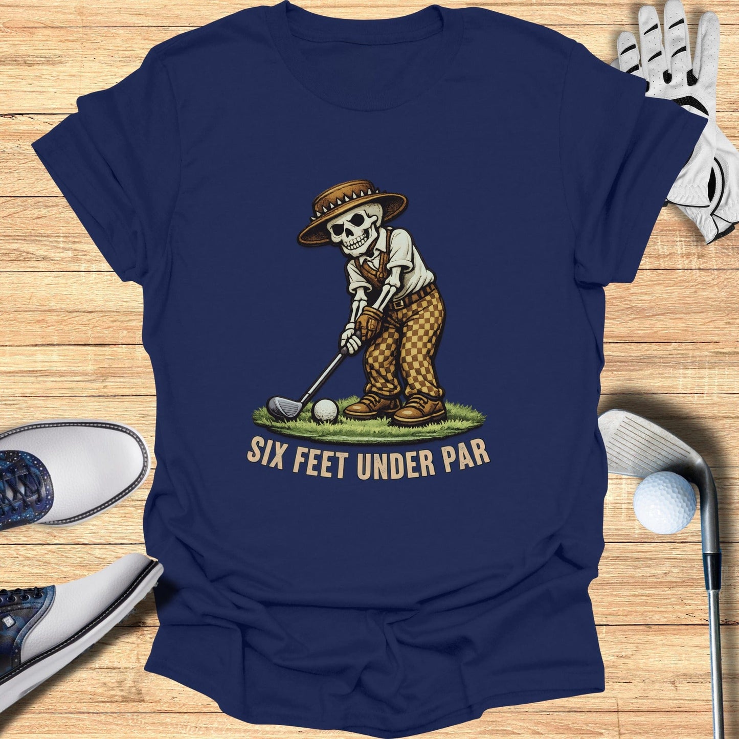 Six Feet Under Par Golf Skeleton Graphic Tee