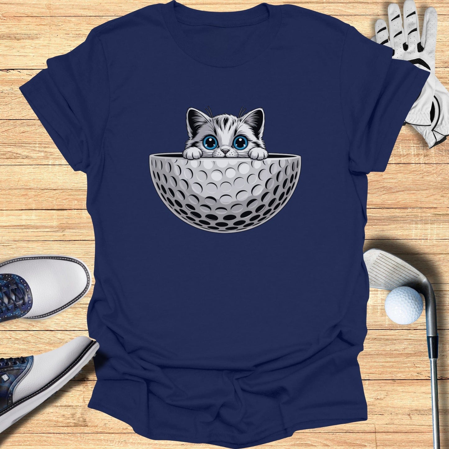 Cute Cat Peeking From Golf Ball T-Shirt