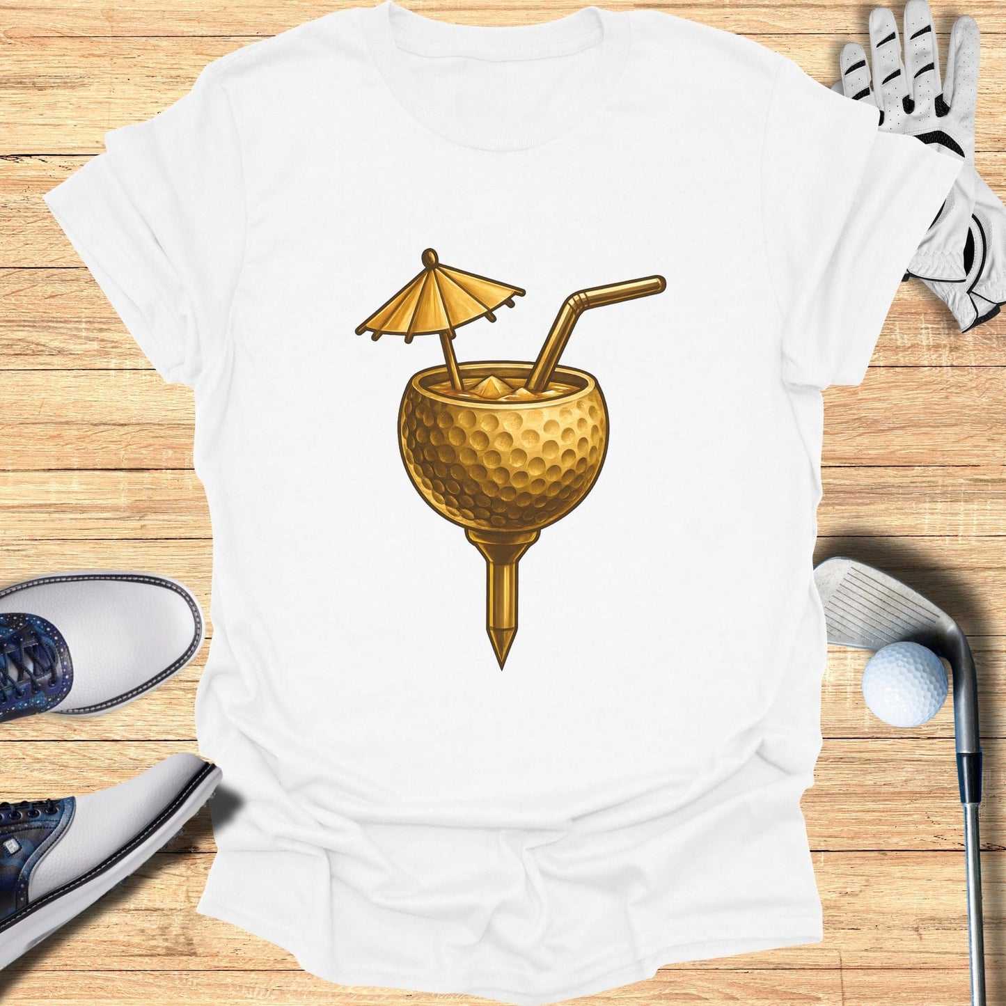Unique Golf Ball Drink Umbrella Design T-shirt