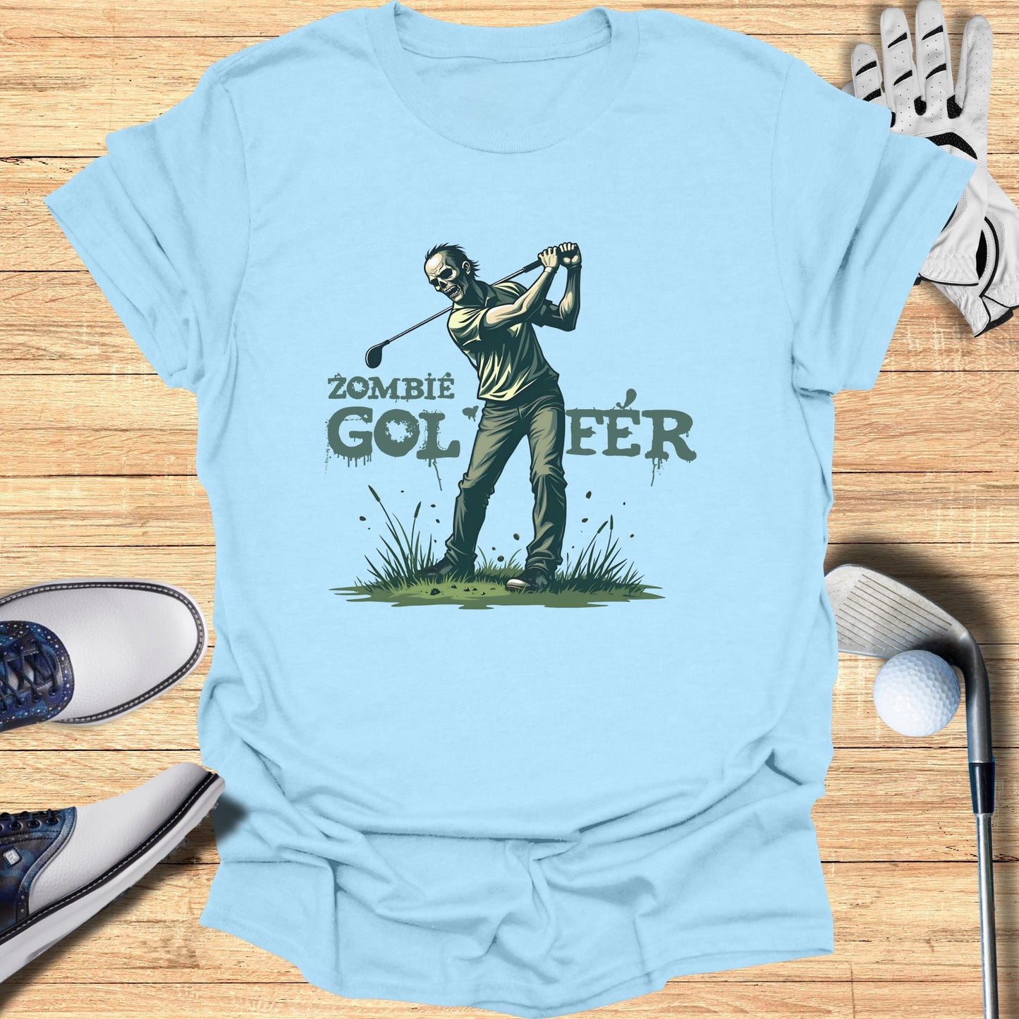 Zombie Golfer Graphic Design Light Blue T-shirt product