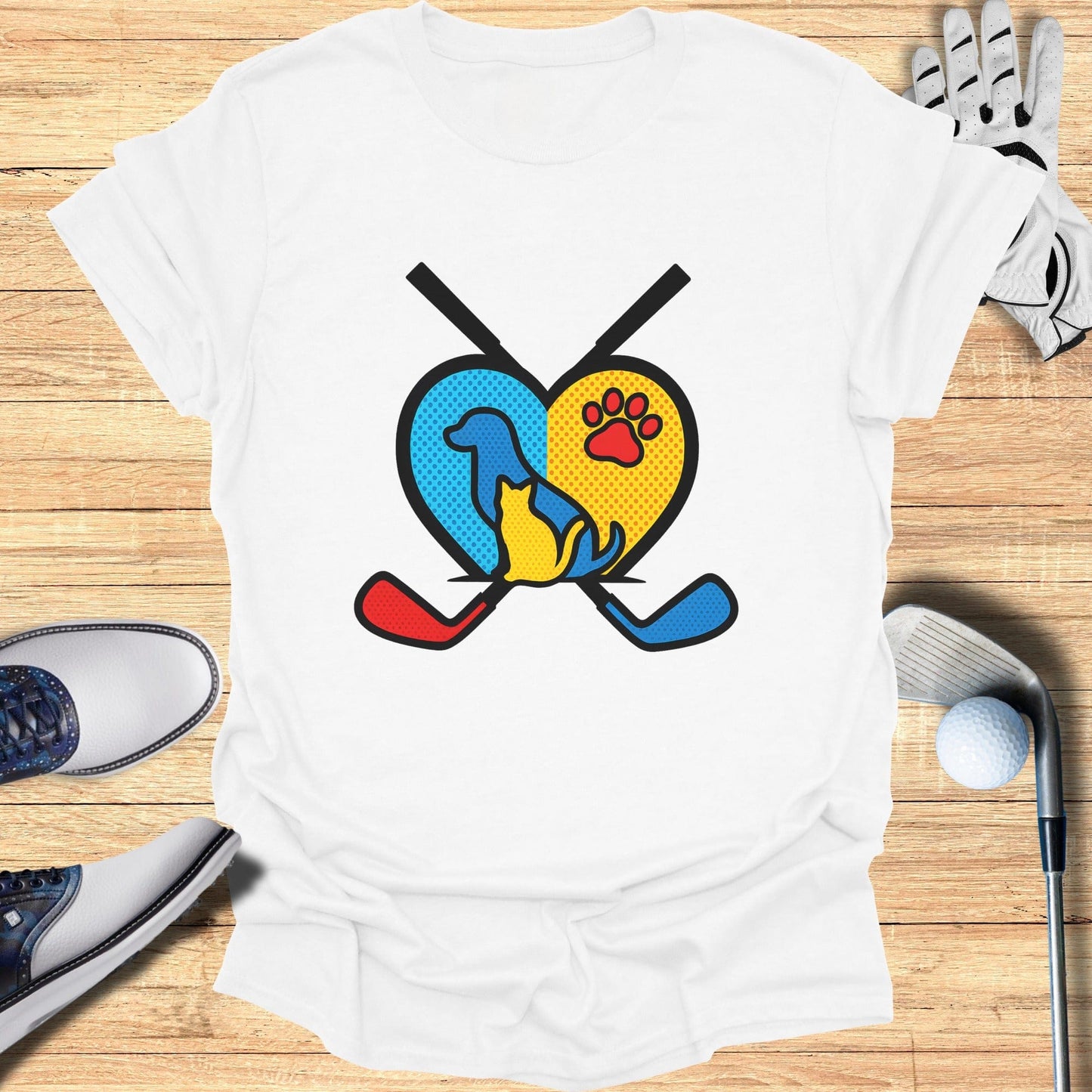 Playful Heart Hockey Dog and Cat Graphic Shirt
