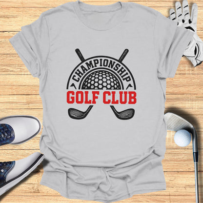 T-shirt with "Championship Golf Club" logo and crossed golf clubs.