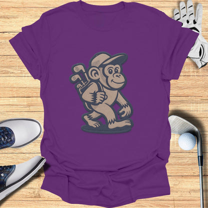 Purple T-Shirt with Golfing Monkey Graphic Design