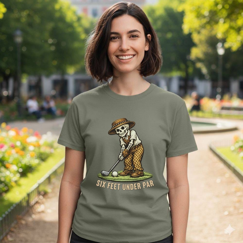 Six Feet Under Par Skeleton Golfer Graphic T-shirt