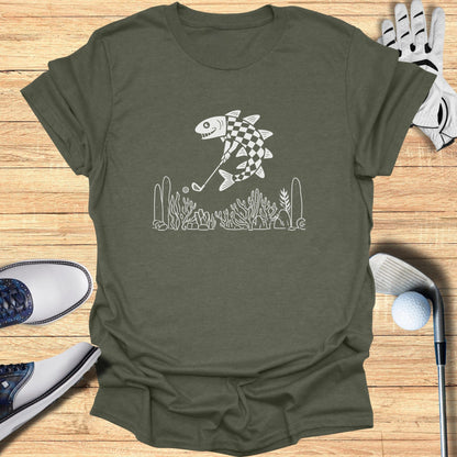 Funny Fish Playing Golf Graphic T-Shirt