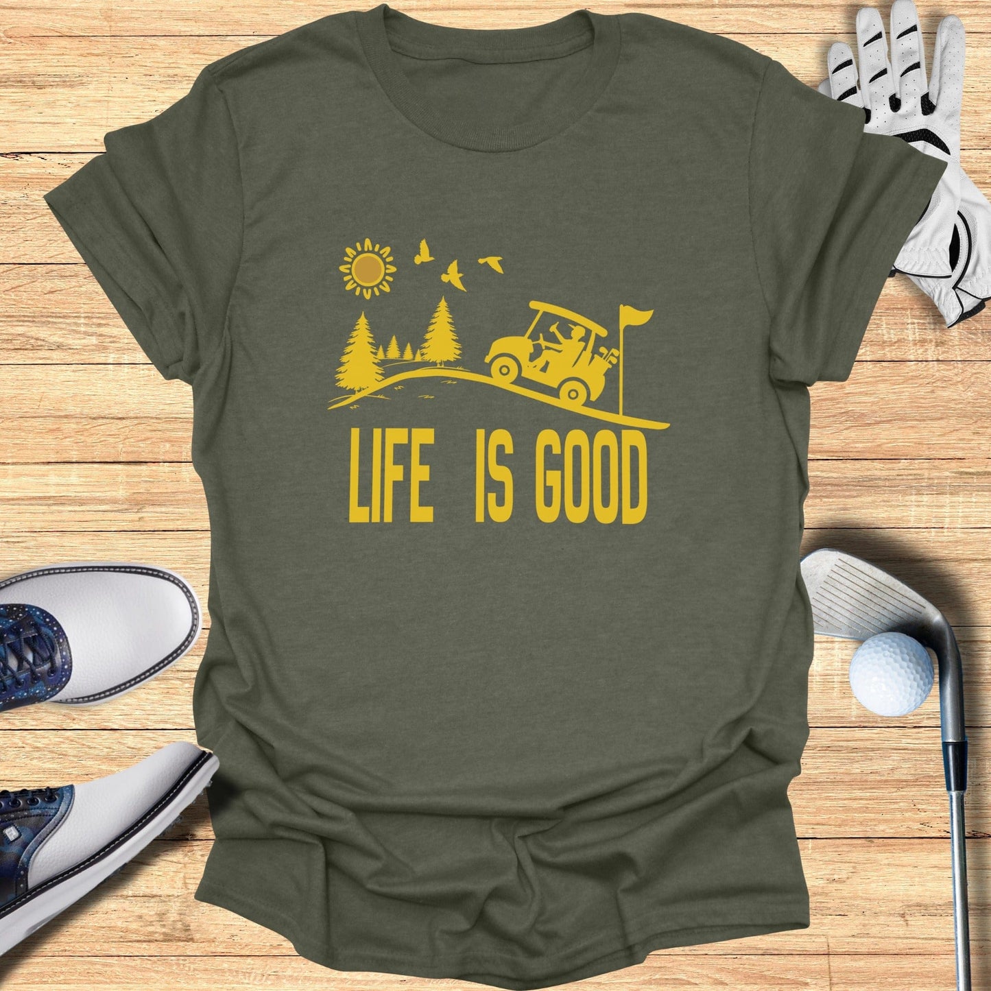 Life Is Good Golf Cart Graphic Tee Shirt