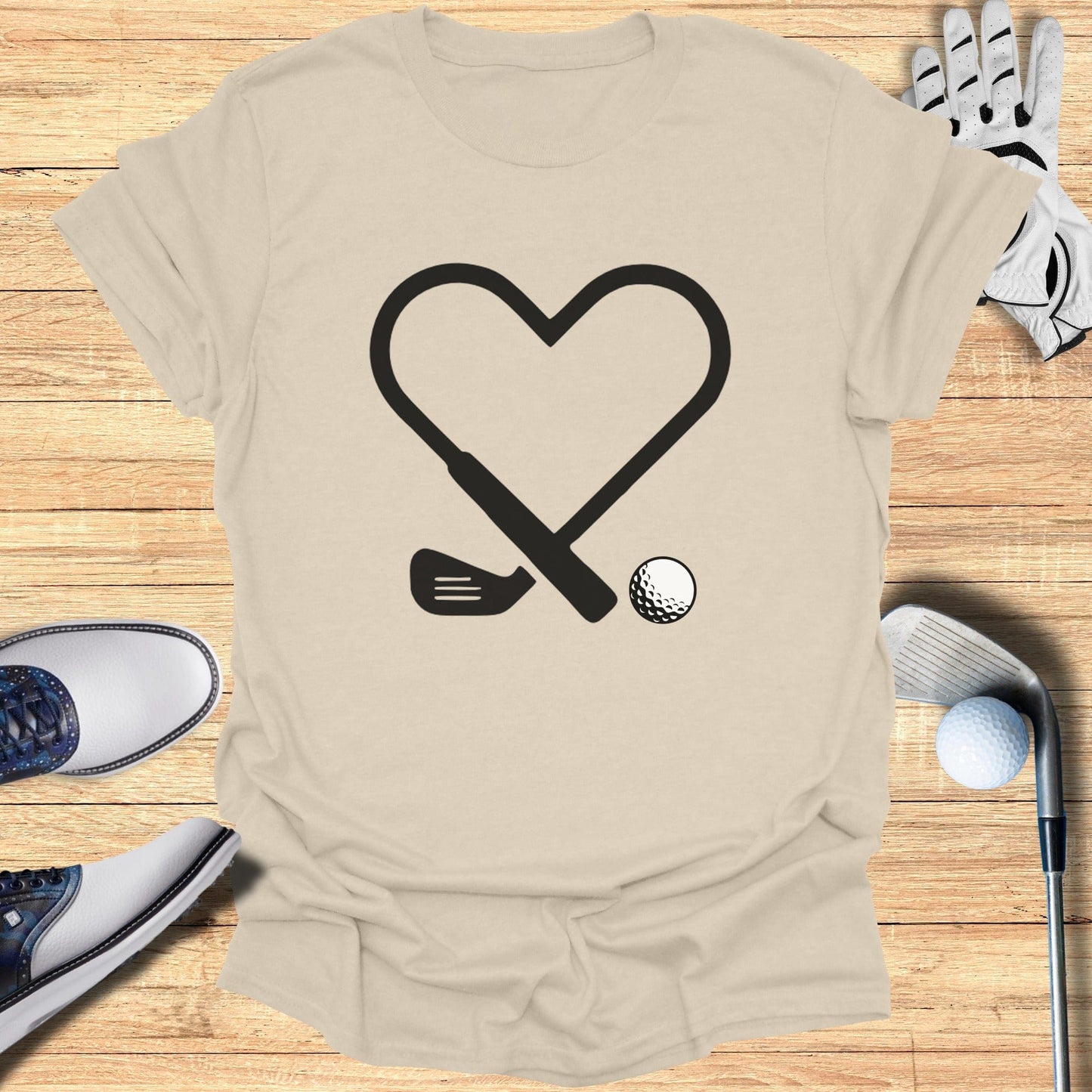 Unique Golf Heart Print Design T-shirt for Enthusiasts