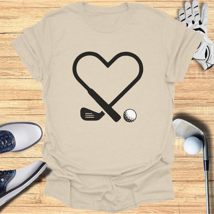 Unique Golf Heart Print Design T-shirt for Enthusiasts