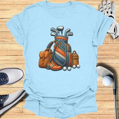 Stylish Golf Themed T-Shirt with Clubs and Balls Design
