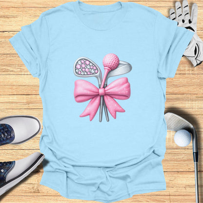 Pink Bow Golf Clubs and Ball Print T-Shirt