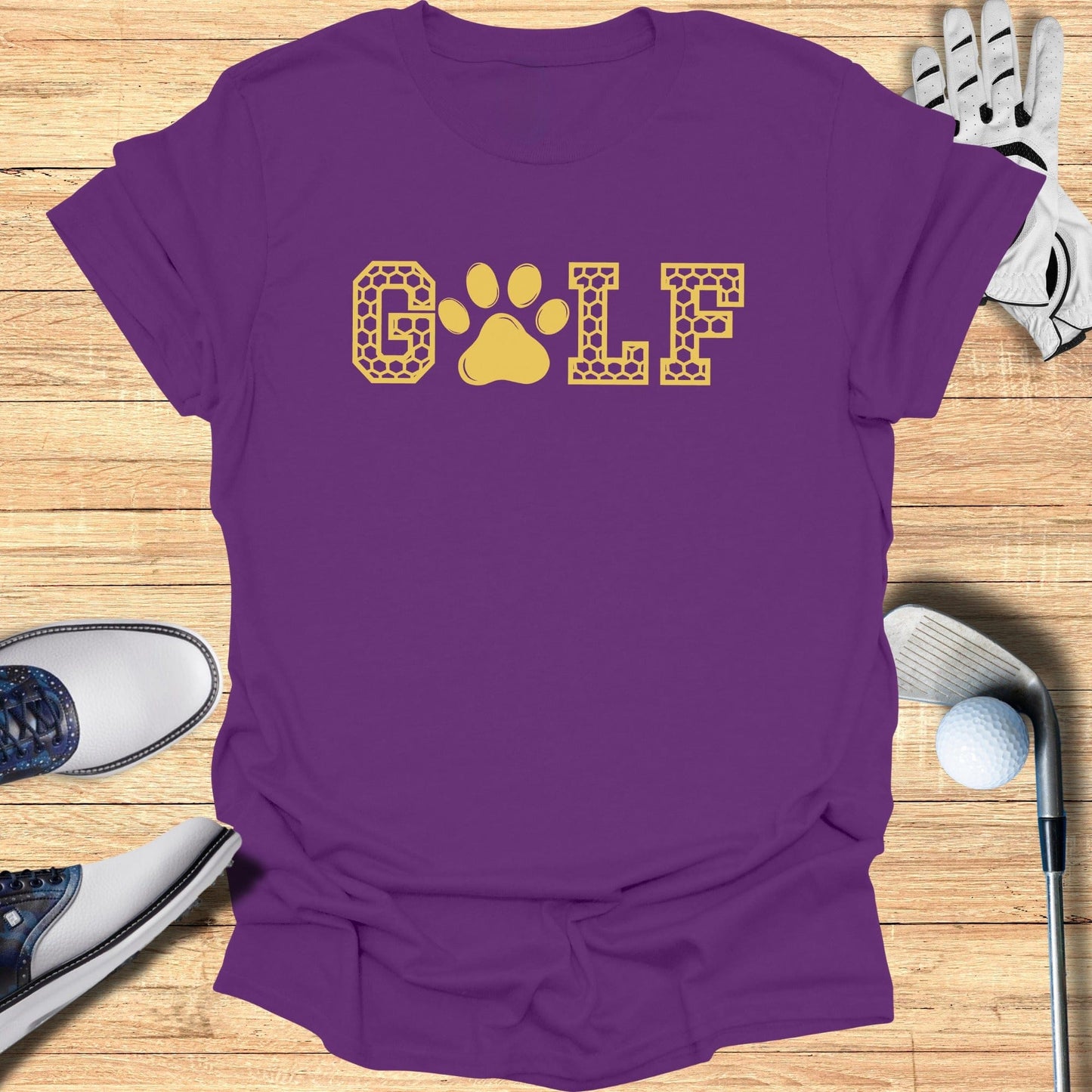 Golf Paw Print Design Purple T-Shirt for Sports Lovers