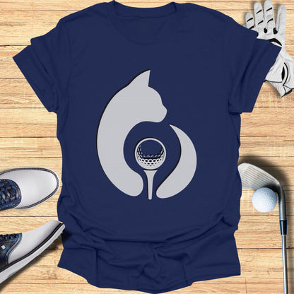 Cat and Golf Illustration on Navy Blue T-shirt