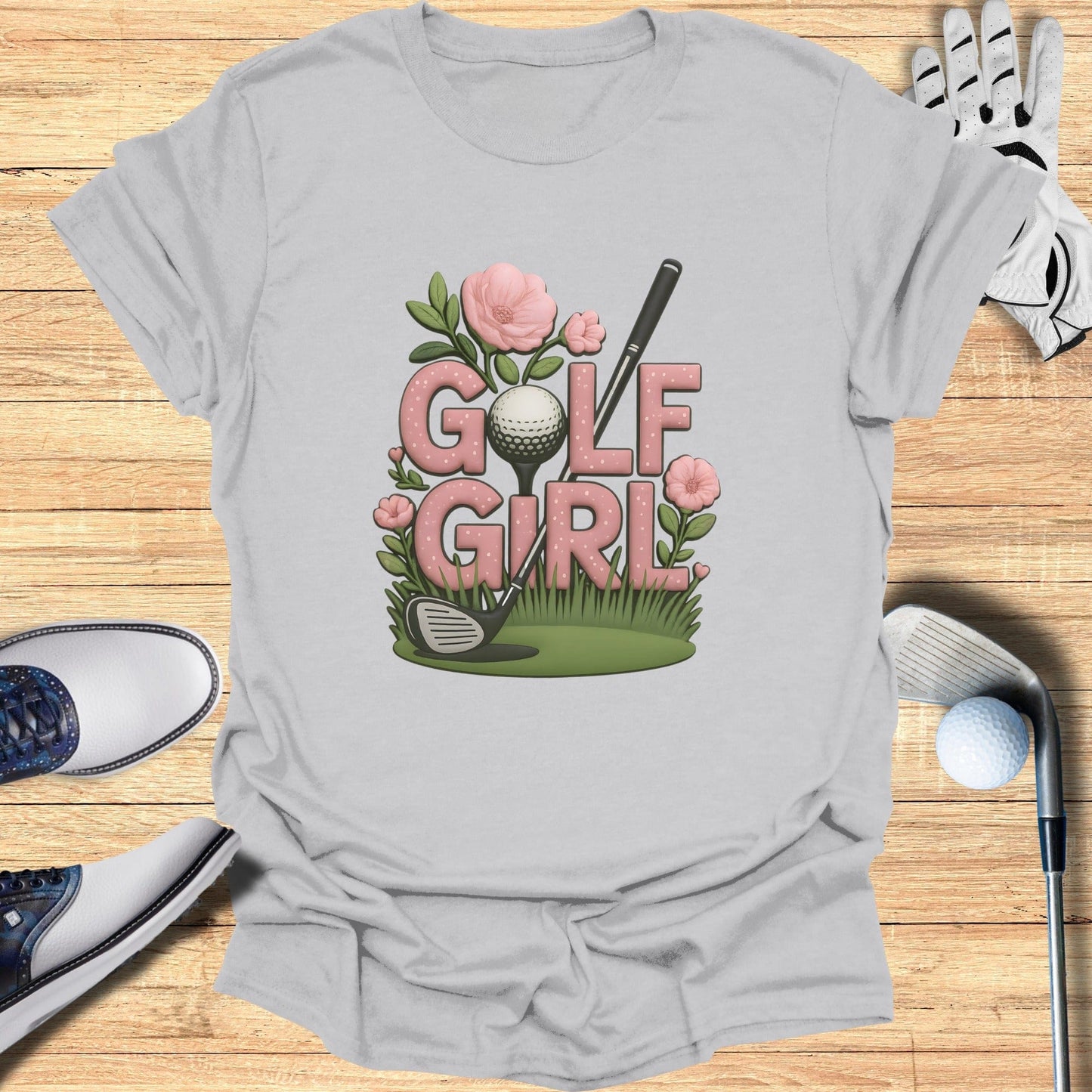 Golf Girl Cute Flowers Graphic Tee Shirt