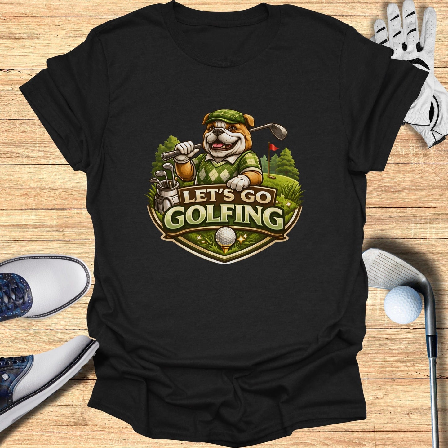 Let's Go Golfing Bulldog Graphic T-Shirt