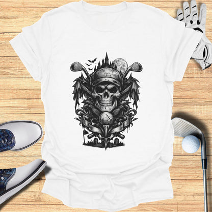 Skull Golf Themed Artwork on White T-Shirt