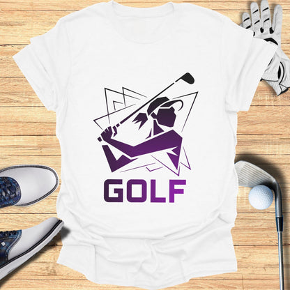Purple Geometric Golfer Design White Golf T-shirt