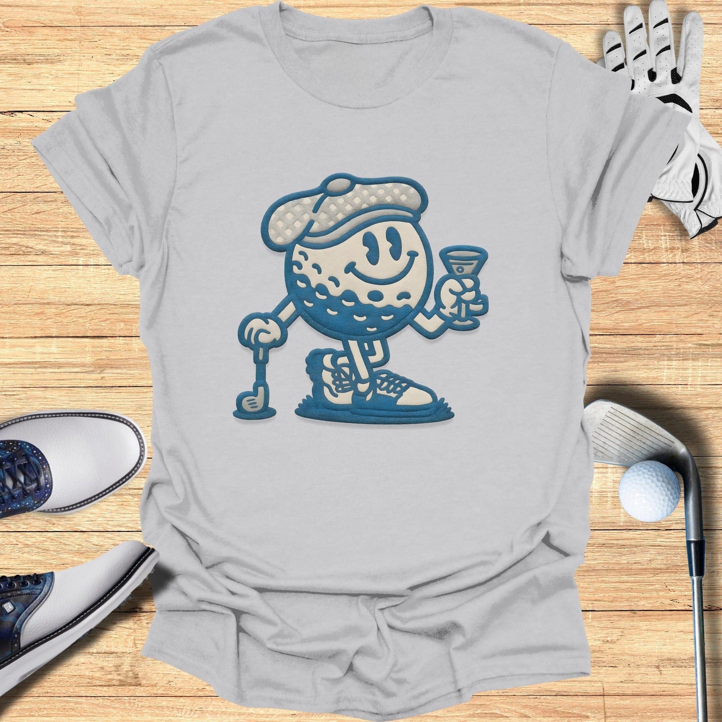 Golf Ball Character Holding Drink Graphic T-shirt