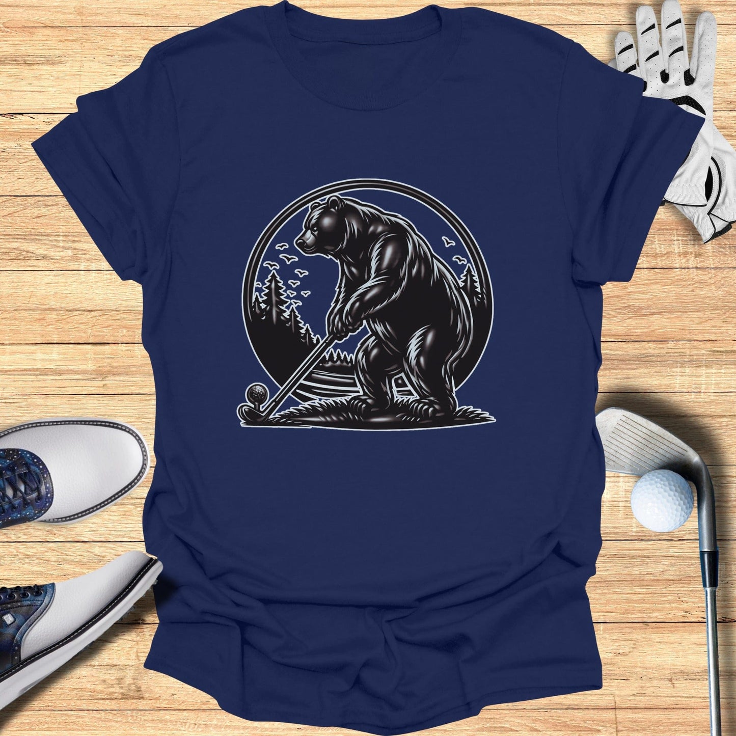 Bear Playing Golf Graphic Tee Unique Sports Shirt