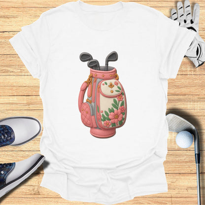 Floral Golf Bag Design White T-shirt for Golf Lovers