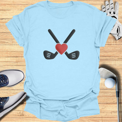 Golf Clubs and Heart Design Light Blue T-Shirt