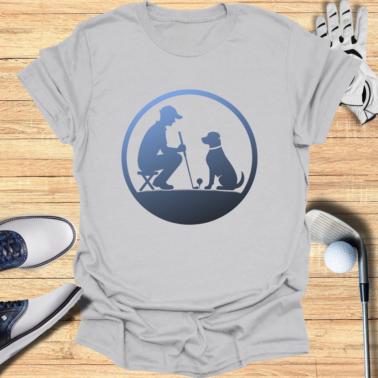 Golfing Enthusiast with Dog Silhouette T-Shirt